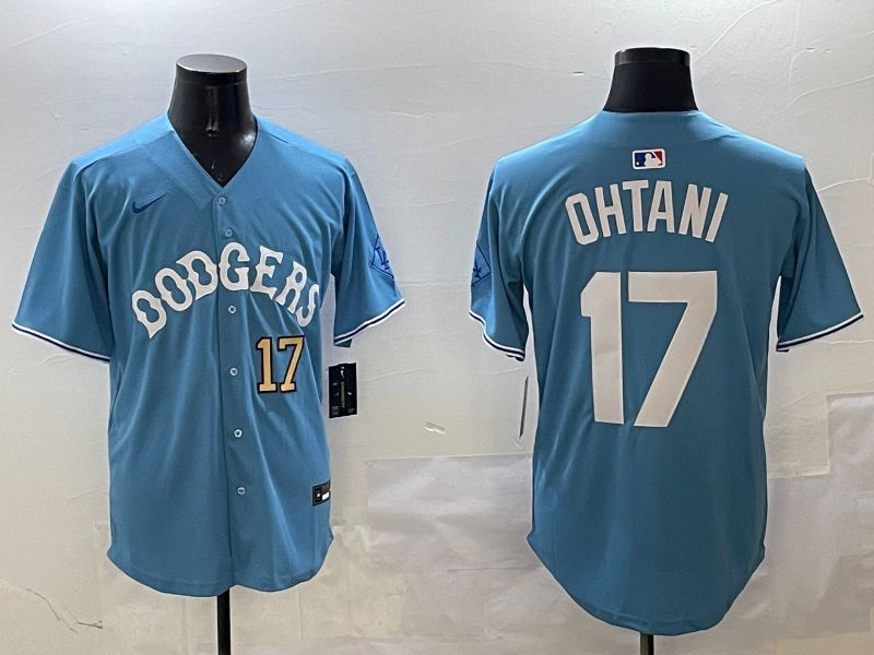 Men Los Angeles Dodgers #17 Ohtani Light Blue Throwback Game 2025 Nike MLB Jersey style 23